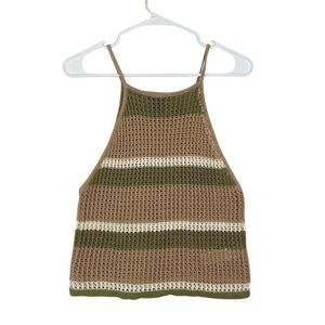 Forever 21 Crochet Tank Top LARGE Boho Earthy Hippie Casual Summer Striped Knit